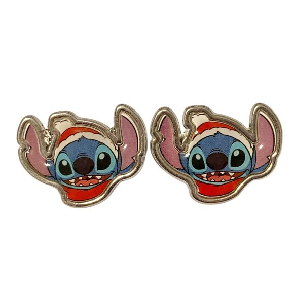 Disney Lilo & Stitch Christmas Earrings Santa Hat Holiday Silver Tone Posts - Picture 1 of 8